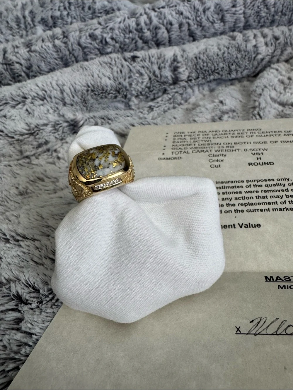 14K Gold-In-Quartz Center Statement Ring - Elegant Men’s Jewelry